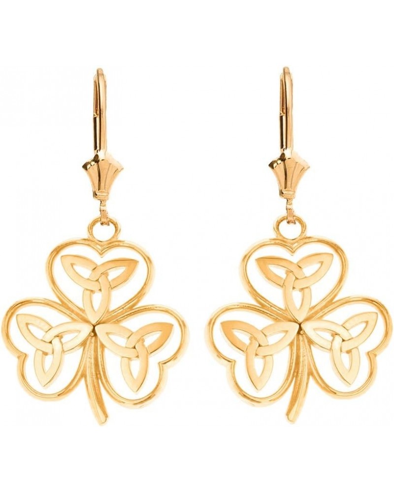 Solid 14k Yellow Gold Irish Shamrock Earrings with Celtic Trinity Knot $125.05 Earrings