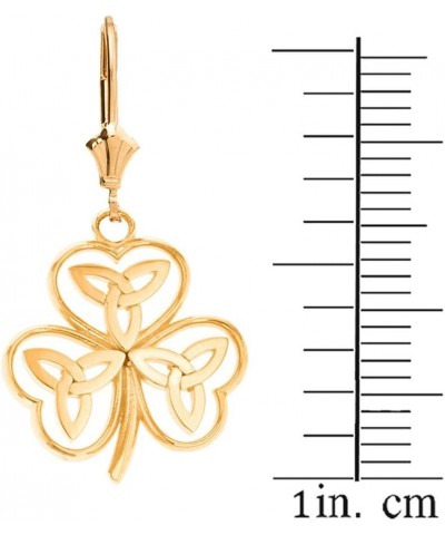 Solid 14k Yellow Gold Irish Shamrock Earrings with Celtic Trinity Knot $125.05 Earrings