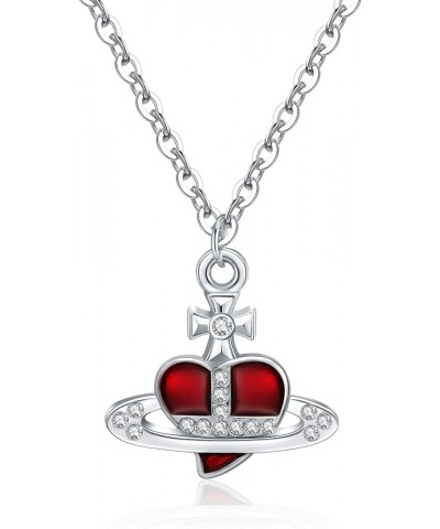 3D Saturn Planet Necklace Skull Cross Heart for Women Men Red Heart Necklace $6.23 Necklaces