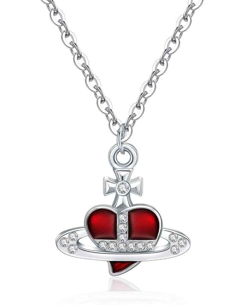 3D Saturn Planet Necklace Skull Cross Heart for Women Men Red Heart Necklace $6.23 Necklaces