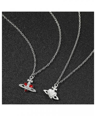 3D Saturn Planet Necklace Skull Cross Heart for Women Men Red Heart Necklace $6.23 Necklaces