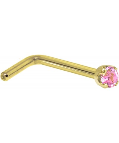 Solid 14k Yellow Gold 2mm Pink Cubic Zirconia L Shaped Nose Stud Ring 20 Gauge 1/4 $14.27 Body Jewelry