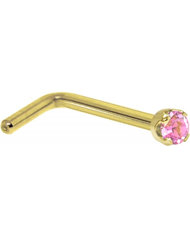 Solid 14k Yellow Gold 2mm Pink Cubic Zirconia L Shaped Nose Stud Ring 20 Gauge 1/4 $14.27 Body Jewelry