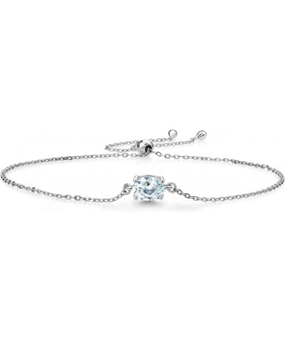 925 Sterling Silver Sky Blue Aquamarine Solitaire Bracelet For Women (0.75 Cttw, Oval Cut 7X5MM, Gemstone Birthstone, Fully A...