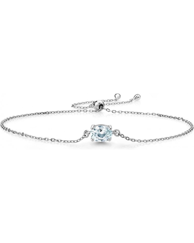 925 Sterling Silver Sky Blue Aquamarine Solitaire Bracelet For Women (0.75 Cttw, Oval Cut 7X5MM, Gemstone Birthstone, Fully A...