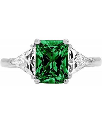 2.94ct Emerald cut 3 stone Solitaire Simulated Green Emerald Engagement Promise Anniversary Bridal Ring 14k White Gold $121.6...