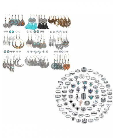 82 Pcs Silver Vintage Rings Set and 45 Pairs Silver Bohemian Dangle Earrings Set for Women Girls $15.97 Earrings