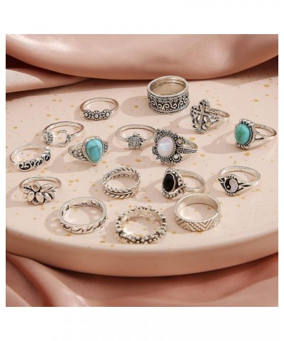 82 Pcs Silver Vintage Rings Set and 45 Pairs Silver Bohemian Dangle Earrings Set for Women Girls $15.97 Earrings