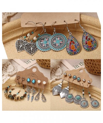 82 Pcs Silver Vintage Rings Set and 45 Pairs Silver Bohemian Dangle Earrings Set for Women Girls $15.97 Earrings