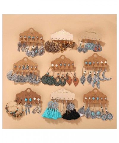 82 Pcs Silver Vintage Rings Set and 45 Pairs Silver Bohemian Dangle Earrings Set for Women Girls $15.97 Earrings