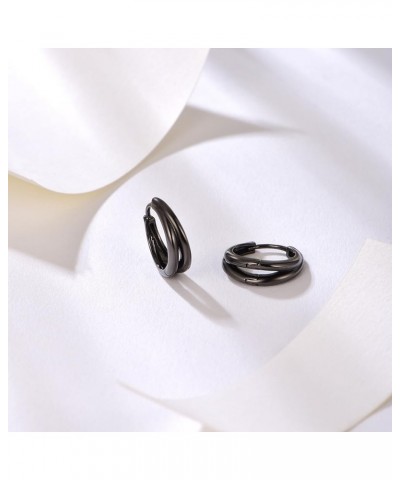 Black Double Hoop Earrings Men 925 Sterling Silver Split Hoop Huggie Earrings for Teen Boys Simple Stylish 15MM I $11.43 Earr...