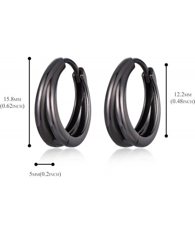 Black Double Hoop Earrings Men 925 Sterling Silver Split Hoop Huggie Earrings for Teen Boys Simple Stylish 15MM I $11.43 Earr...