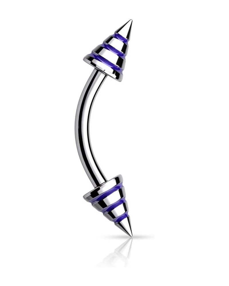 Striped Spikes 316L Surgical Steel Curve Barbells Blue $7.64 Body Jewelry