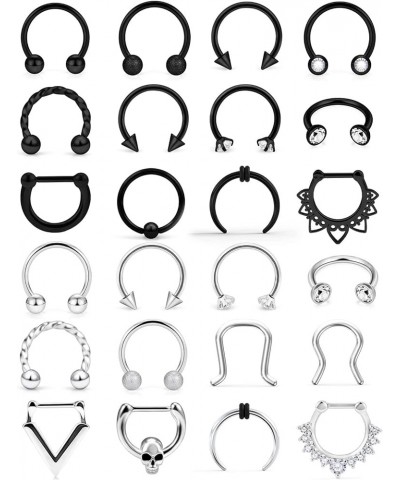 16G Septum Rings Jewelry Clicker and Horseshoe Barbell Stainless Steel Septum Nose Ring Hoop Piercing Jewelry for Men Women 1...