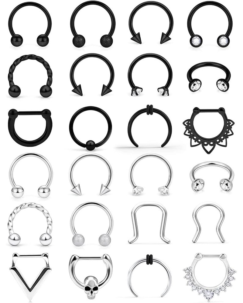 16G Septum Rings Jewelry Clicker and Horseshoe Barbell Stainless Steel Septum Nose Ring Hoop Piercing Jewelry for Men Women 1...