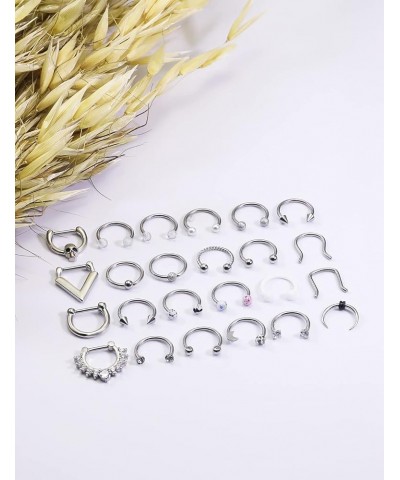 16G Septum Rings Jewelry Clicker and Horseshoe Barbell Stainless Steel Septum Nose Ring Hoop Piercing Jewelry for Men Women 1...