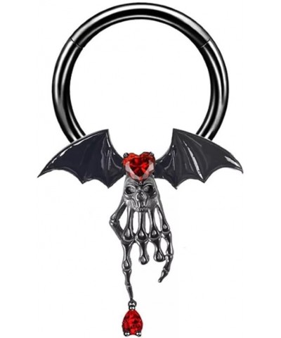 Punk Black Bat Nipple Rings for Women Surgical Steel Red Crystal Heart Skeleton Skull Nose Ring Hoop Halloween Nipple Rings N...