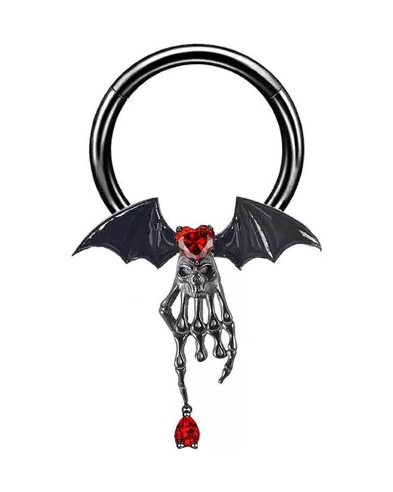 Punk Black Bat Nipple Rings for Women Surgical Steel Red Crystal Heart Skeleton Skull Nose Ring Hoop Halloween Nipple Rings N...