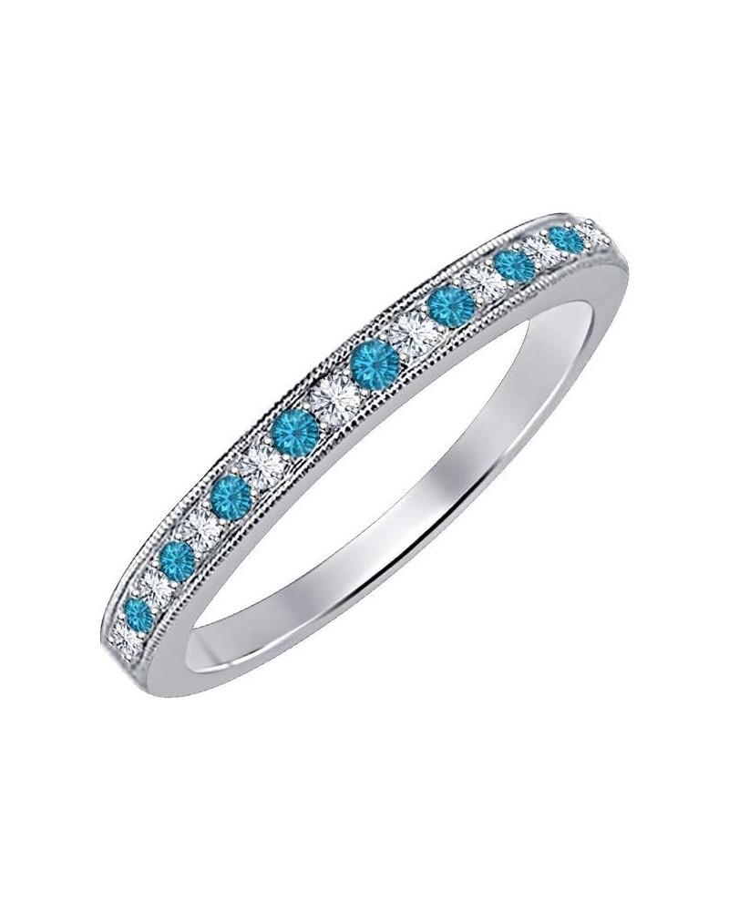 Round Cut Gemstone Over Sterling Silver Wedding Band Ring For Women's created-swiss blue topaz & white diamond $24.15 Bracelets