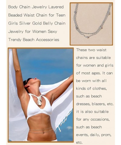 Layered Beaded Waist Chain for Women Body Chain Jewelry for Teen Girls Silver Gold Multilayer Bead Belly Chain Jewelry Sexy T...