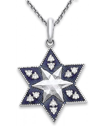 Jewish Star of David Diamond Pendant Necklace in Solid 14k Gold, Star of David Necklace, Blue Enamel, Made in America 20" Nec...