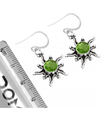 925 Sterling Silver Handmade Drop Dangle Earring for Women Round Gemstone Fashion Jewelry for Gift (98536_E) Peridot Quartz $...