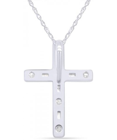 1/4 Cttw Round & Baguette Cut Natural Diamond Cross 14K Gold Plated 925 Sterling Silver Ladies Women Pendant Necklace 18 whit...