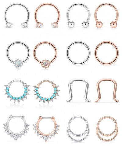 16G Septum Jewelry Septum Ring Piercing Jewelry Opal Septum Clicker Ring and Horseshoe Barbell Stainless Steel Septum Nose Ri...