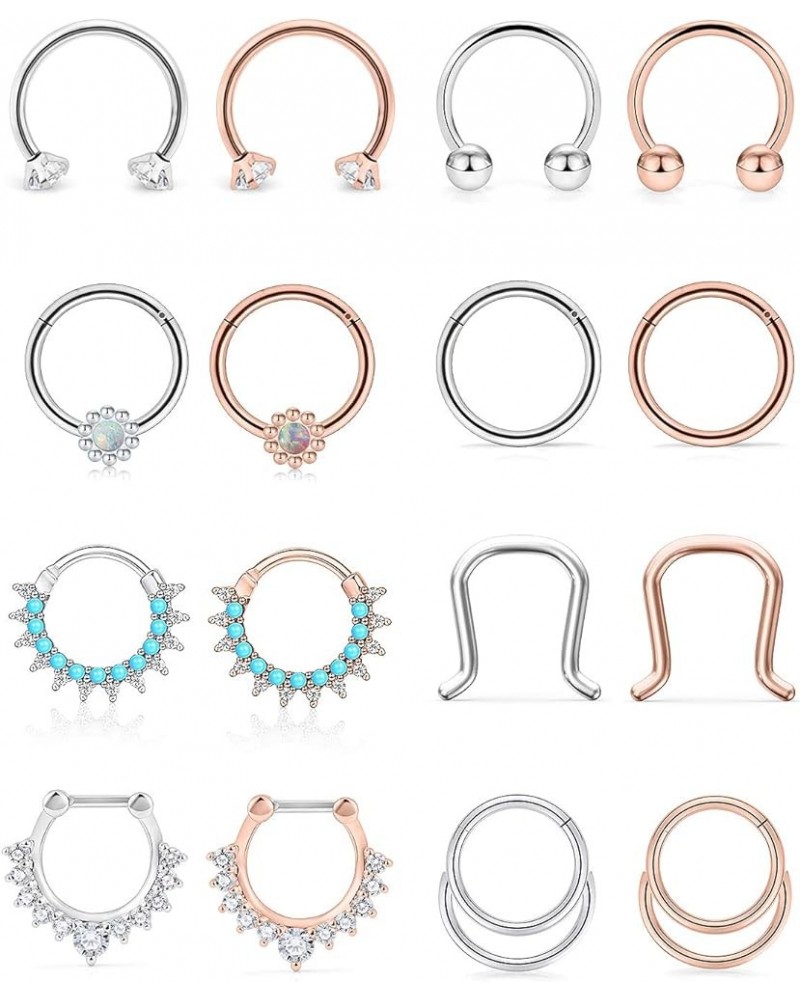 16G Septum Jewelry Septum Ring Piercing Jewelry Opal Septum Clicker Ring and Horseshoe Barbell Stainless Steel Septum Nose Ri...