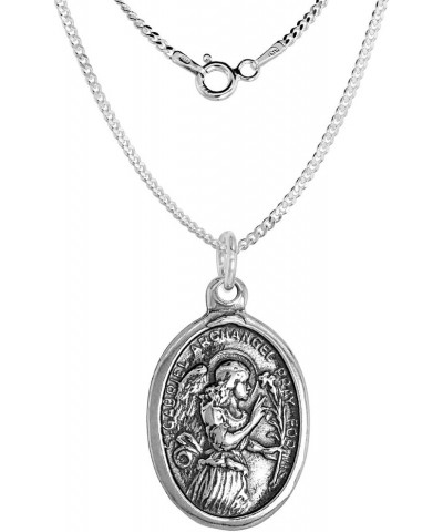 Sterling Silver St Gabriel Medal Necklace Oxidized finish Oval 1.8mm Chain 18-inch $15.48 Pendants