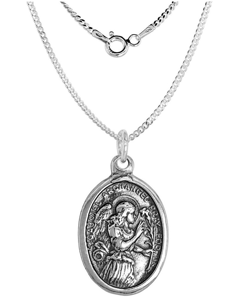 Sterling Silver St Gabriel Medal Necklace Oxidized finish Oval 1.8mm Chain 18-inch $15.48 Pendants