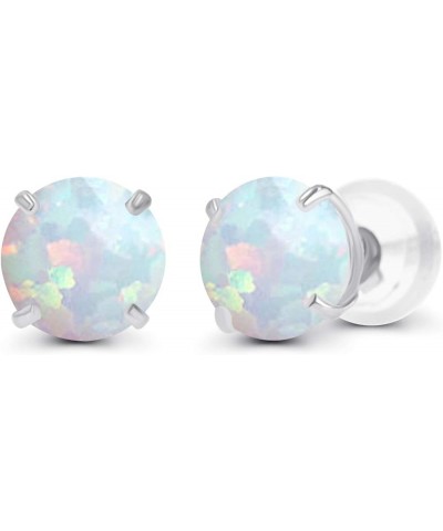 Solid 925 Sterling Silver Gold Plated 6mm Round Genuine Birthstone Gemstone Hypoallergenic Stud Earrings For Women and Girls ...