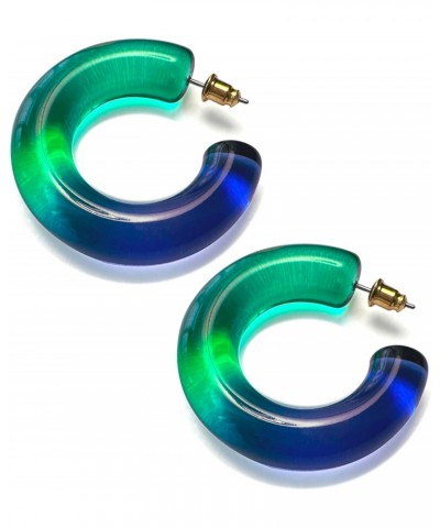 Fashion Candy Color Big Chunky Hoop Earrings for Women Girls, Green and Blue Gradient $11.33 Earrings