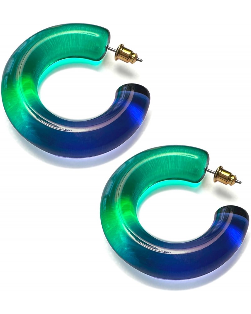 Fashion Candy Color Big Chunky Hoop Earrings for Women Girls, Green and Blue Gradient $11.33 Earrings