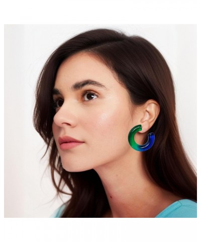 Fashion Candy Color Big Chunky Hoop Earrings for Women Girls, Green and Blue Gradient $11.33 Earrings