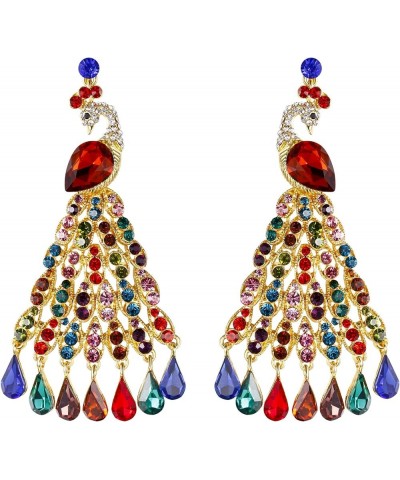 Austrian Crystal Graceful Peacock Bird Chandelier Earrings Multicolor Gold-Tone $11.08 Earrings