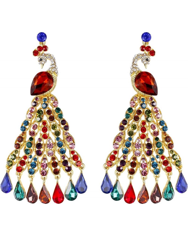 Austrian Crystal Graceful Peacock Bird Chandelier Earrings Multicolor Gold-Tone $11.08 Earrings