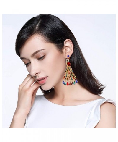 Austrian Crystal Graceful Peacock Bird Chandelier Earrings Multicolor Gold-Tone $11.08 Earrings