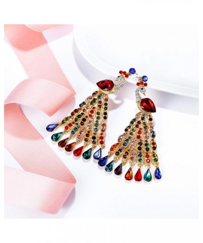 Austrian Crystal Graceful Peacock Bird Chandelier Earrings Multicolor Gold-Tone $11.08 Earrings