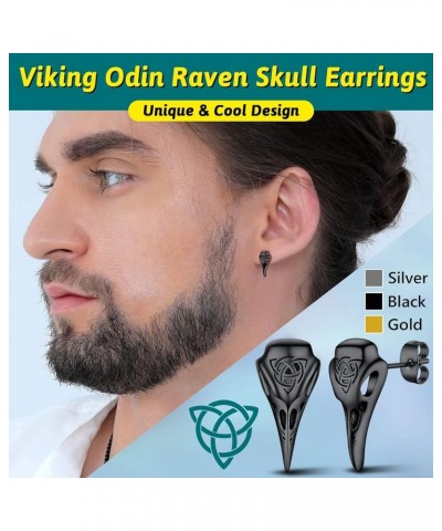 Raven Stud Earrings for Women Men, Stainless Steel Punk Gothic Norse Viking Crow Ear Studs with Delicate Gift Packaging 02. C...