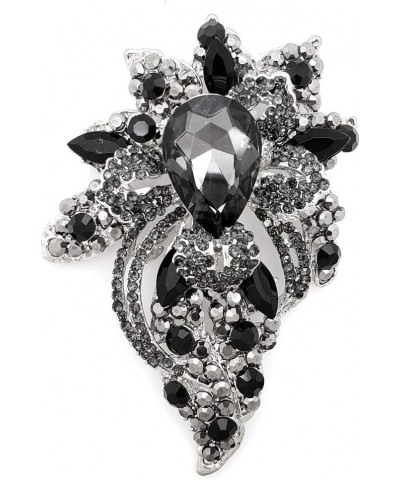 Women's Fashion Austrian Crystal Floral Pave Bouquet Statement Brooch Pin Hematite + Gun Metal Tone $11.99 Brooches & Pins