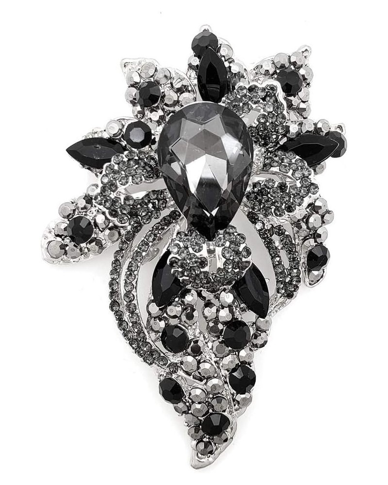 Women's Fashion Austrian Crystal Floral Pave Bouquet Statement Brooch Pin Hematite + Gun Metal Tone $11.99 Brooches & Pins