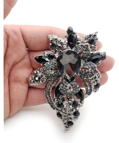 Women's Fashion Austrian Crystal Floral Pave Bouquet Statement Brooch Pin Hematite + Gun Metal Tone $11.99 Brooches & Pins