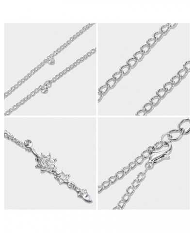 3 Pieces Silver Crystal Belly Ring with Chain Rhinestone Waist Body Chain Bikini Belly Chain Beach Accessories Jewelry for Wo...