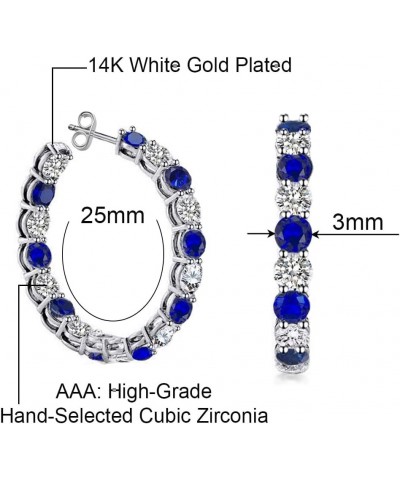 14K Gold Plated White & Blue Cubic Zirconia Inside Out Round Cut Hoop Stud Earrings for Women & Girls Comes with a Gift Box $...