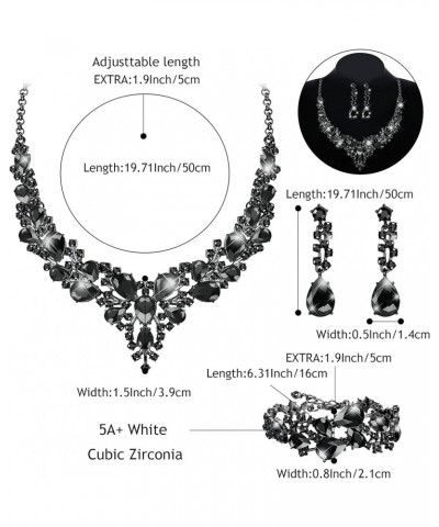 Wedding Bridal Jewelry Set For Women Rhinestone Teardrop Cluster Statement Necklace Dangle Earrings Bracelet Jewelry Set For ...