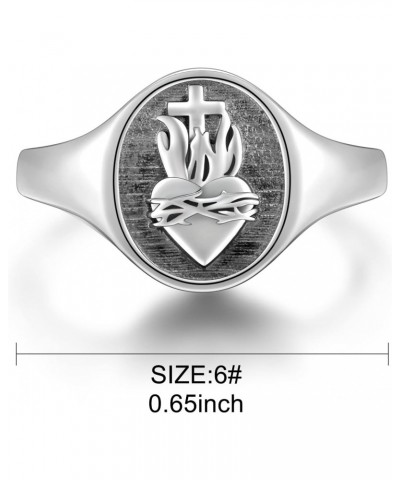 S925 Sterling Silver Flaming Sacred Heart Rings Catholic Faith Charm Women Signet Ring Adjustable Love of God Thorn Jewelry E...