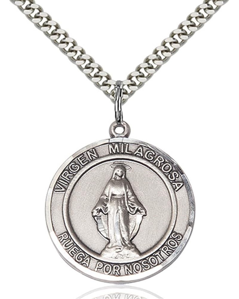 Sterling Silver Round Patron Saint Medal Pendant, 1 Inch Virgen Milagrosa $54.55 Pendants