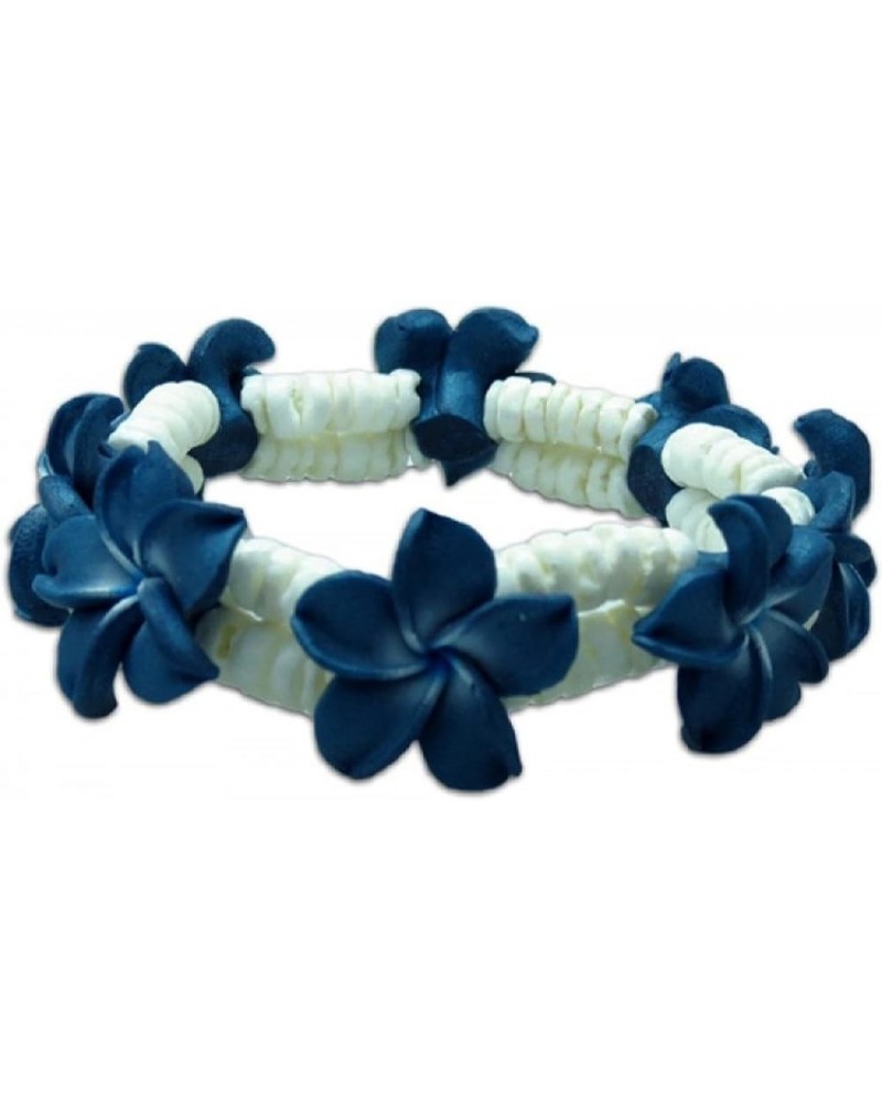 Plumeria Fimo Flower Double Heishi Hawaiian Bracelet Blue $13.24 Bracelets