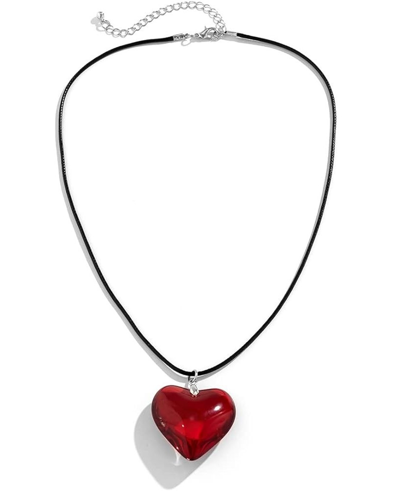 Chunky Puffy Heart Necklace - Queen of Hearts Accessories - Big Glass Heart Goth Choker Pendant Necklace for Girls Teens Wome...